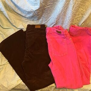 crown & ivy Vibrant Pink and Deep Brown Wide Leg Corduroy Jeans